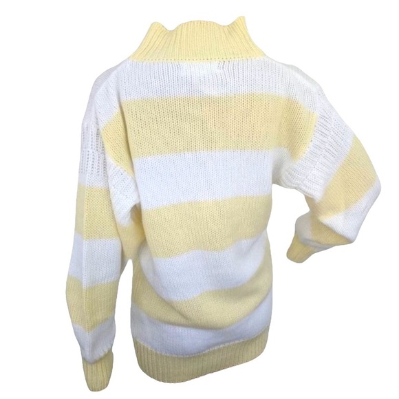 80s Yellow Striped Sweater Mock Acrylic Pastel Victoria Jones S - Picture 2 of 5